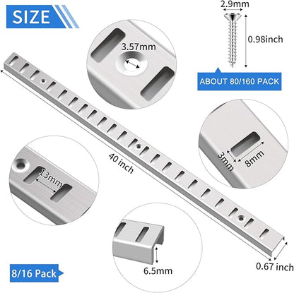 8 Pcs 40 Inch Shelf Pilaster Tracks and 24 Pcs Shelf Clips Adjustable Metal Rail Mortise Mount Pilaster Strip Standard for Bookcases Cabinet Closet Shelving System