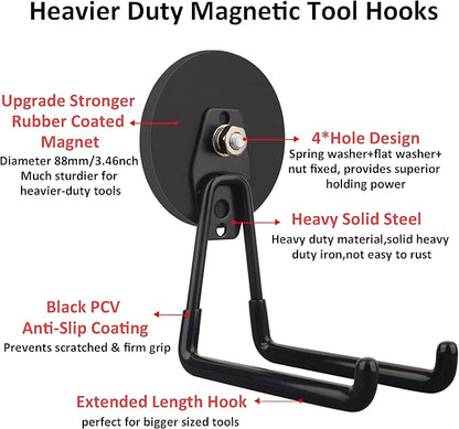 ULIBERMAGNET Strong Magnetic Ultimate Hooks,Large Magnet with Hooks for Heavy Duty Tools,Jig Saw,Hose, 2 Pack Heavy Duty Magnetic Hooks for Hammer Drill,Circular Saw,Garden Tool(3.46inch/Black)