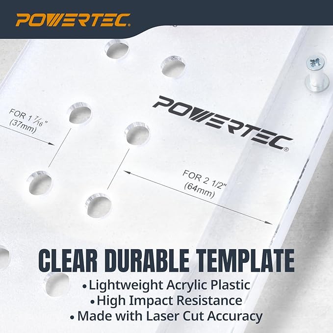 POWERTEC Shelf Pin Jig with 1/4" Self Pin Bit, Self Centering Drill Bit for 3/8' Holes, Woodworking Tool for Installing Shelf Pegs & Making Shelves & Cabinets (71653)