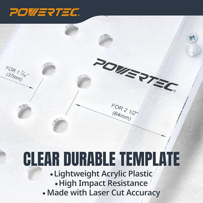 POWERTEC Shelf Pin Jig with 1/4" Self Pin Bit, Self Centering Drill Bit for 3/8' Holes, Woodworking Tool for Installing Shelf Pegs & Making Shelves & Cabinets (71653)