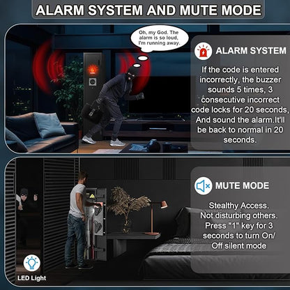 3 Gun Safe, Gun Safe for Rifles and Pistols with 180° Full Access Door and Removable Shelf, No Assembly Dual Alarm System Gun Cabinet with Mute Mode, Quick Access Long Shotgun Safe with LED