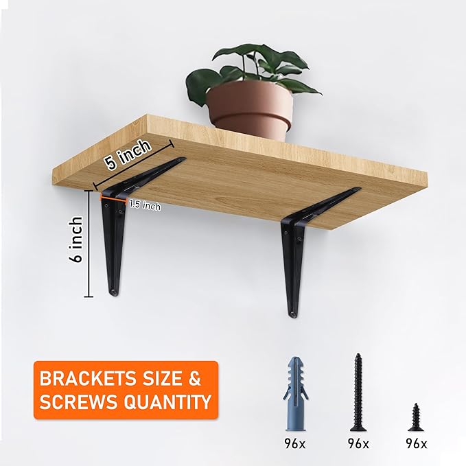 ELSKER&HOME 32 Pack Shelf Brackets 6 Inch, Floating Shelf Bracket for Wood, Black Metal L Bracket for Shelves Support, Wall Mount Corner Brace