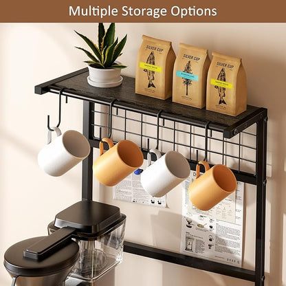 5 Tier Coffee Bar Station, Kitchen Stand with 4 S-Shaped Hooks, Farmhouse Corner Coffee Bar for Small Spaces, Bakers Rack for Kitchen, Entryway, Living Room, 13.43"D x 18.93"W x 53.31"H,Gray