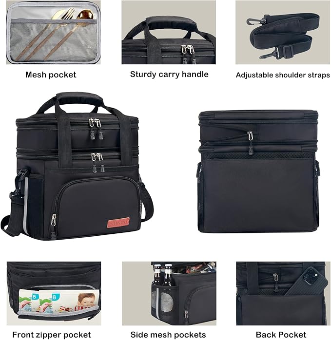 Tactical Lunch Box for Men & Women – Expandable 16L Double Deck Insulated Cooler Bag for Work, Construction & 12-Hour Shifts – Heavy Duty Leakproof Large Meal Prep Tote with Shoulder Strap