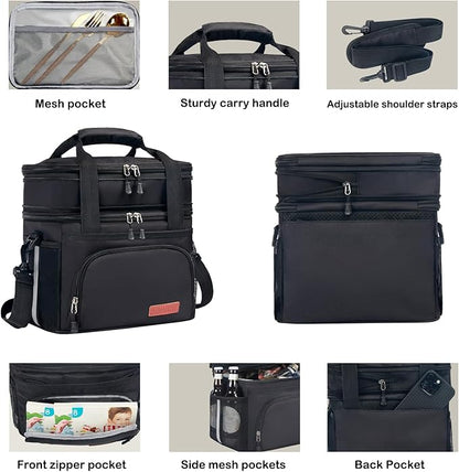 Tactical Lunch Box for Men & Women – Expandable 16L Double Deck Insulated Cooler Bag for Work, Construction & 12-Hour Shifts – Heavy Duty Leakproof Large Meal Prep Tote with Shoulder Strap