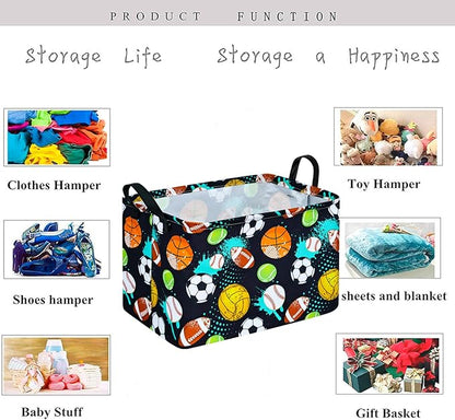 KUNRO Football Basketball Storage Basket Gift Shelf Basket Storage Bin, Nursery Basket Organizer Box for With Handles for Room Deco