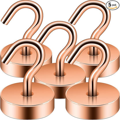 Neosmuk Magnetic Hooks, Cruise Ship Essentials, 40lb+ Heavy Duty Magnetic Hooks for Cruise Cabins, Refrigerator, Grill, Hanging, and Travel | Extra Strong Must-Haves Magnet Hook,Bronze,Pack of 5