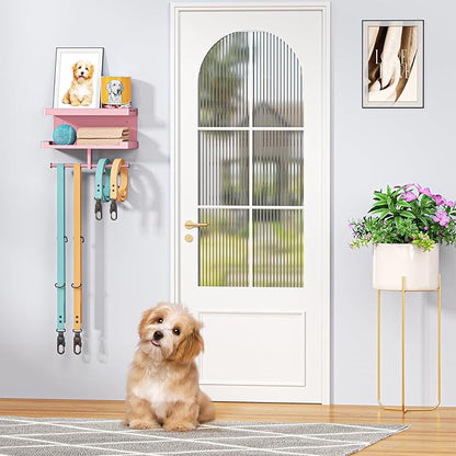 Dog Leash Holder for Wall, Leashes Hanger, Wall Mounted Dog Stuff Storage and Organizer, Metal Key Holder Pet Leash Hooks for Leashes, Training Treats, Chew Toys, Keys, Large (Rose Gold)