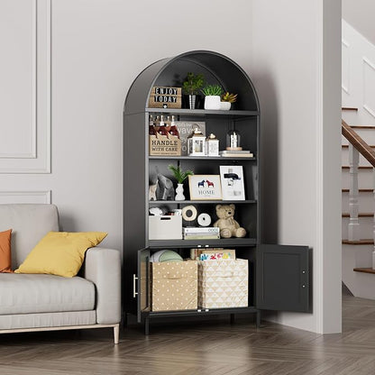 Arched Bookcase with 2 Adjustable Shelves,Black Arched Cabinet for Living Room, Home,Required Assembly,Black,17.7" D x 35.5" W x 78.8" H