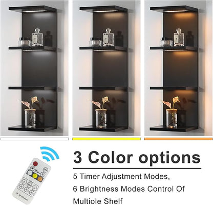 4 Tier LED Wall Shelf - Modern Floating Shelves for Makeup Vanity, Bedroom, Living Room | Easy Install Cosmetic & Display Lack Shelf, Black
