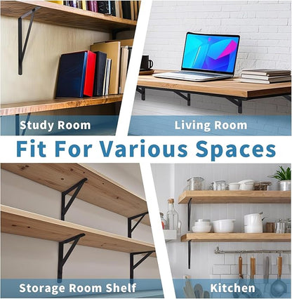20 inch Heavy Duty Shelf Brackets with Screws, 8 Pack Wall Shelf Bracket with 90 Degree Triangle, Black Metal Shelf Brackets, Shelves L Brackets(500x300mm)