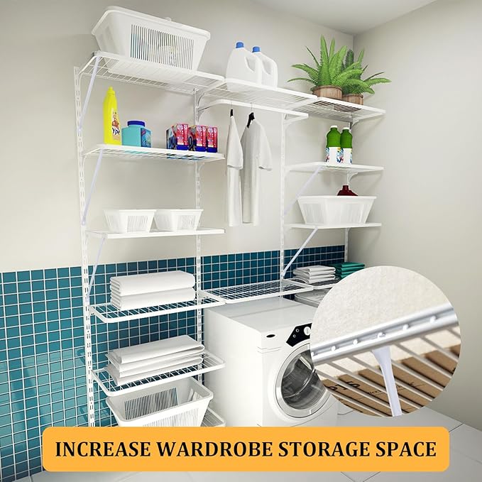 6 Pcs Support Brackets for Wire Shelving, 17 inches Closet Wire Shelf Brackets with Anchors and Pins for Installation