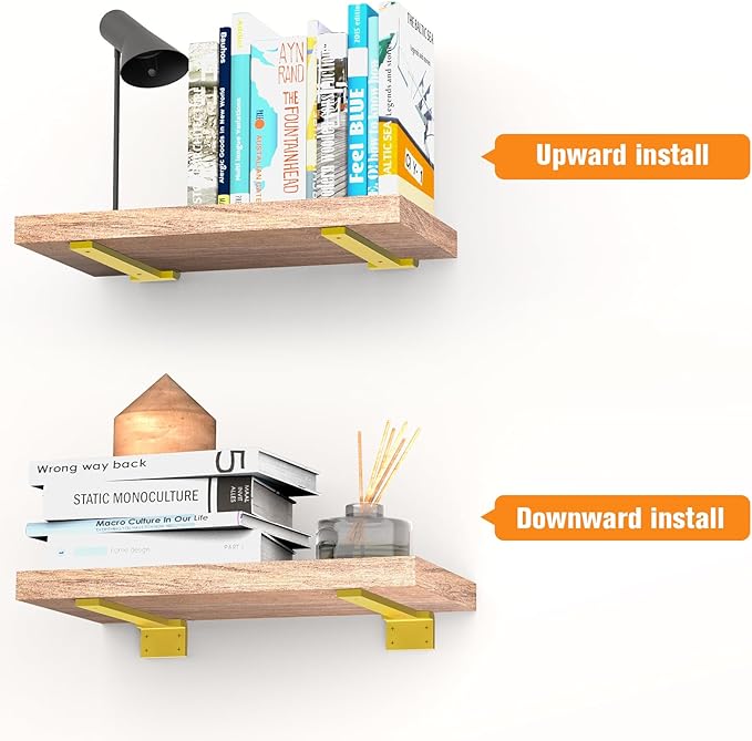 Floating Shelf Brackets 12 inch 8 Pack L Brackets for Shelves Gold Metal Heavy Duty Shelf Bracket for DIY Decorative with Mounting Hardware