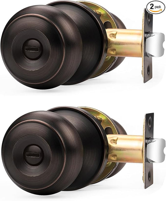 Probrico Oil Rubbed Bronze Door Knobs, Interior Door Knobs with Round Ball Knob, Bronze Privacy Door Knob for Bedroom Bathroom, 2 Pack