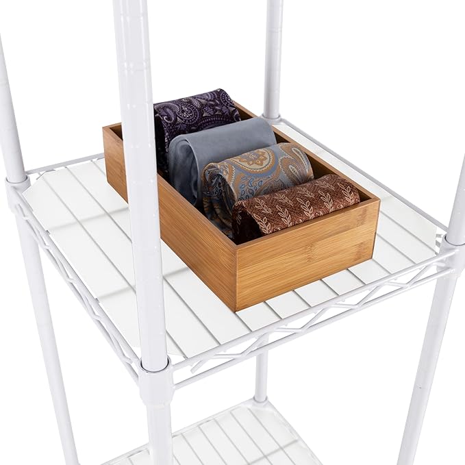 Seville Classics Closet Garment Organizer with Metal Hanging Rod Wardrobe Storage System, w/ Steel Shelves for Clothes, Shirts, Jackets, Coats, Blankets, Shoes, White, Expandable Rack