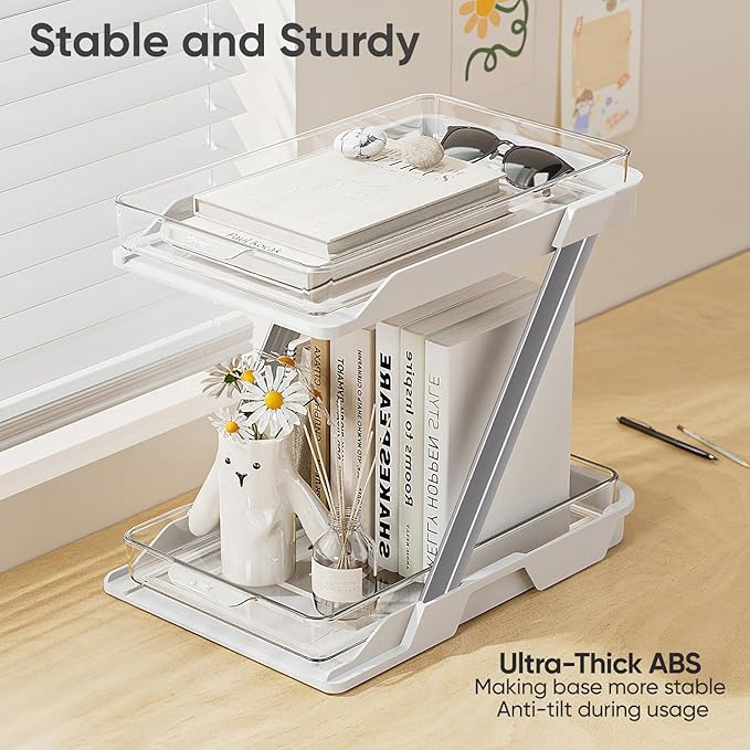 3 Pack Bathroom Organizers and Storage - Multi-Purpose,2-Tier Clear Pull Out Organization for Bathroom,Under Sink,Kitchen,Vanity,Countertop,Cabinet,Pantry & Medicine Cabinet,White