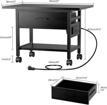 Aetheris Heavy-Duty Printer Stand with Locking Wheels, 2 -Tier Under Desk Table with Storage Drawer, Large Rolling Cart, Printer Table, Fits Printer Scanner Fax Machine (Black)