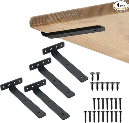 Alise Shelf Brackets 8 Inch,Heavy Duty Floating Shelf Bracket Mounting Brackets,Hidden L Brackets for Shelves,Metal Decorative Shelf Brackets Wall Shelf Supports Brackets DIY,Black,Pack of 4