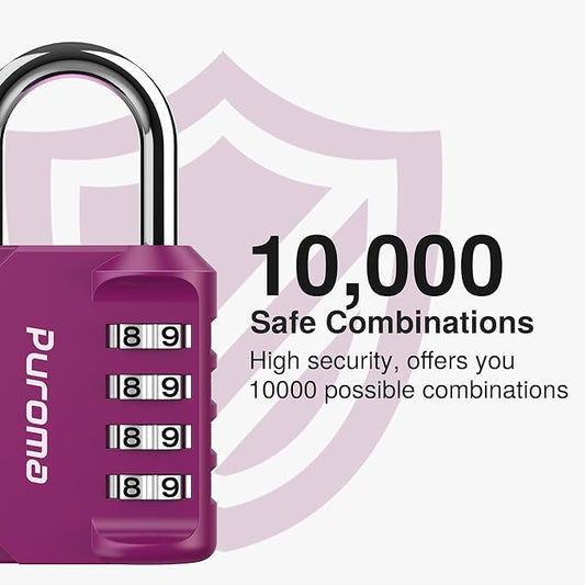 Puroma 2 Pack Combination Lock for Locker 4 Digit Outdoor Waterproof Padlock for School, Gym, Sports, Fence, Toolbox, Gate, Case, Outdoor, Hasp Storage, Cabinets (Red-Violet)