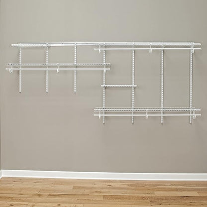 ClosetMaid ShelfTrack Wire Closet Organizer System, Adjustable from 7 to 10 Ft., With Shelves, Clothes Rods, Hardware, Durable Steel, White