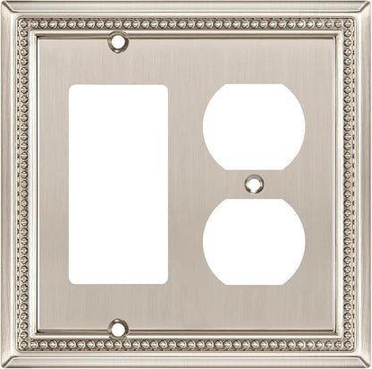 Henne Bery Sunken Pearls Heavy Duty Decorative Wall Plate Switch Plate Outlet Cover (Decorator/Duplex, Satin Nickel)