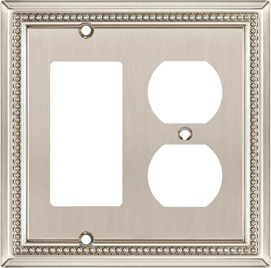Henne Bery Sunken Pearls Heavy Duty Decorative Wall Plate Switch Plate Outlet Cover (Decorator/Duplex, Satin Nickel)