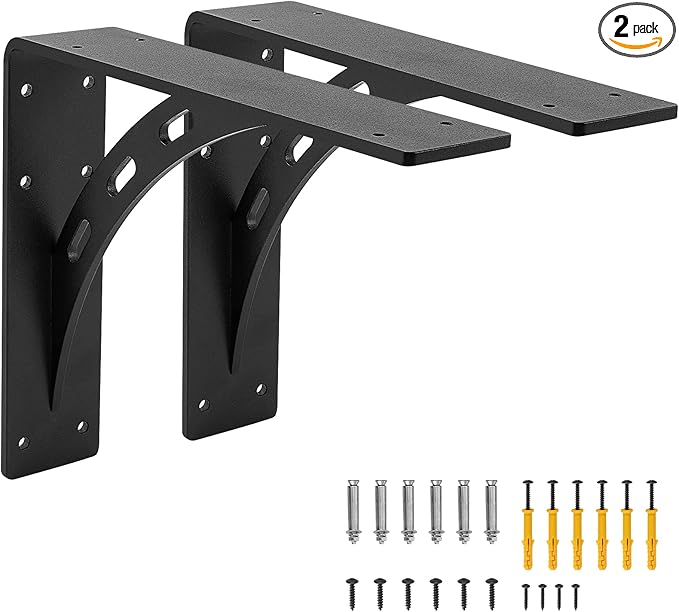 12"x10"x2.5" Heavy Duty Shelf Brackets, Max Load 1100 LBS, Premium Alloy Metal Mantel Support (Set of 2) - Countertop Support - (12 inch x 10 inch)