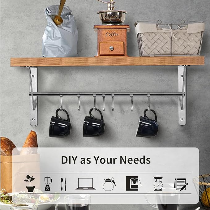 YUMORE 16 inch Stainless Steel Shelf Brackets, Heavy Duty Solid Shelf Support, Max Load: 550lb Corner Brace Joint Right Angle Bracket, Pack of 2