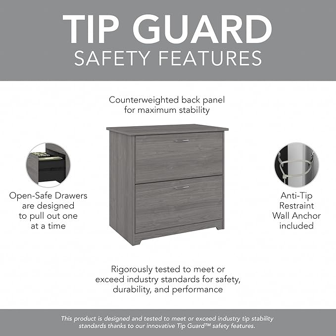 Bush Home Cabot 2 Drawer Lateral File Cabinet in Modern Gray, Home Office Chest for Letter, Legal, and A4-size Document Storage