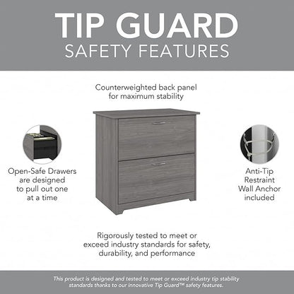 Bush Home Cabot 2 Drawer Lateral File Cabinet in Modern Gray, Home Office Chest for Letter, Legal, and A4-size Document Storage