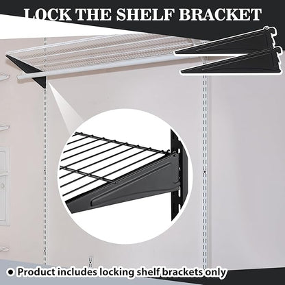 Adjustable Locking Shelf Bracket 16 Inch Shelf Brackets Heavy Duty Wire Shelving Brackets for Deep Wire Shelving Double Track System(Black,6 Pcs)