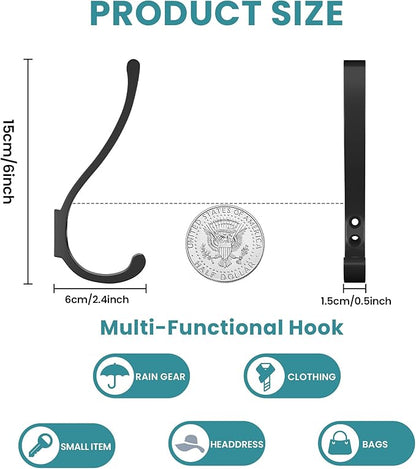 6-Pack Heavy Duty Coat Hooks for Wall Mount - Durable Wall-Mounted Hooks for Hanging Coats, Backpacks & Bookbags, Rust-Resistant Coat Hanger Hooks for Entryway, Garage, Dorm