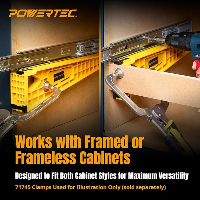 POWERTEC Drawer Slide Jig Set – Drawer Slide Installation Tool for Cabinets Desks Dressers Kitchen Drawers and Woodworking Projects – Supports Framed & Frameless Cabinets (72349)