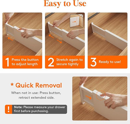 Lifewit 5 Pack 5" High Drawer Dividers 34-56cm/13.5-22" Adjustable Drawer Organizer for Clothes/Utensils, Expandable Drawer Separator in Dresser/Kitchen/Bedroom/Office Organization & Storage White