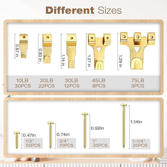 322Pcs Picture Hanging Kit, Professional Picture Hangers with Hooks, Nails, Wire, D Rings, Sawtooth Hangers ,Eye Hooks and Level–All-in-One Wall Hanging Kit for Frames, Mirrors, Photos & Art
