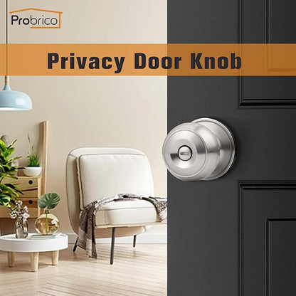 Probrico Brushed Nickel Interior Door Knobs, Privacy Door Knob for Bathroom Bedroom, Stainless Steel Door Knob with Lock for Interior Door, 15 Pack