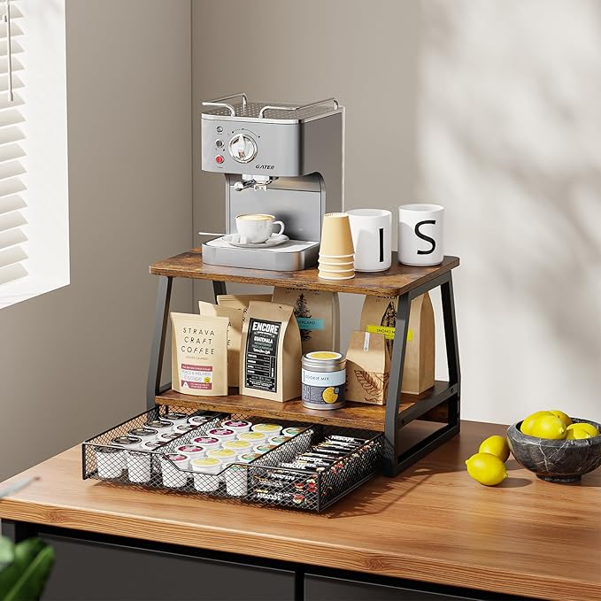 Printer Stand with Storage - 3D Printer Table Office Organizer for Desk Top Organizing, 2-Tier File Holder, Paper Storage and Desktop Shelf for Computer Printer Stand with Drawers Rustic Brown