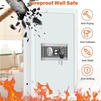 25.6" Tall Fireproof Wall Safes Between the Studs 16" Centers, Hidden Wall Safe with 2 Removable Shelf & Hidden Tray, Heavy Duty Wall Mount Safe for Money, Jewelry, Passport, Valuables(White)