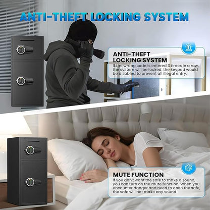 6.5 Cu ft Safe Box Fireproof Waterproof, Home Safe With Removable Shelves & LED Lights, Dual Alarm System + Digital Code Deposit Safe, Cash, Files Storage & Office Use