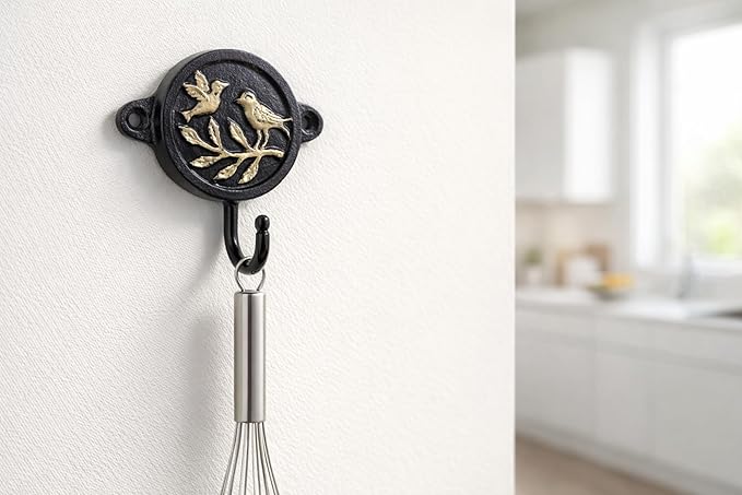 Aluminium Bird Print (1-Pack) Single Wall Hooks, Black Bird Themed Hooks for Hanging Leash-Wall Mount Hanger, Organization Decorative Wall Hook (Bird)