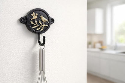 Aluminium Bird Print (1-Pack) Single Wall Hooks, Black Bird Themed Hooks for Hanging Leash-Wall Mount Hanger, Organization Decorative Wall Hook (Bird)