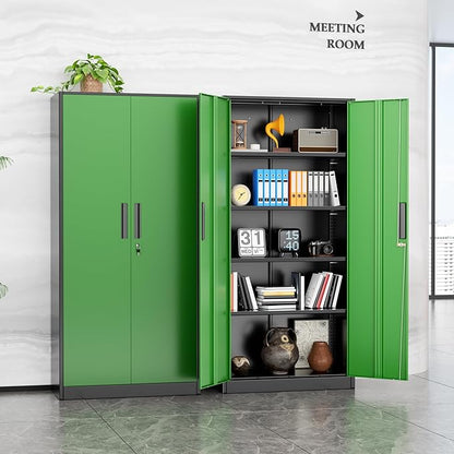 INTERGREAT Metal Lockable Storage Cabinet, 72” Storage Cabinet with 2 Doors and 4 Adjustable Shelves for Office, Home, Garage, Pantry (Assembly Required, Black Green)