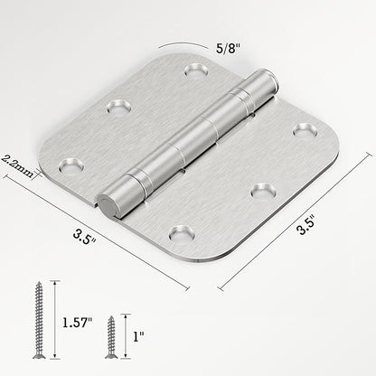 1 Pack Ball Bearing Door Hinges Satin Nickel 3.5 Inch 5/8" Radius Round Anti Squeak Interior 3-1/2"Flat Iron Bifold Standard Office Bedroom Indoor for Doors 3 ½" Hardware Home House Decor Accessories
