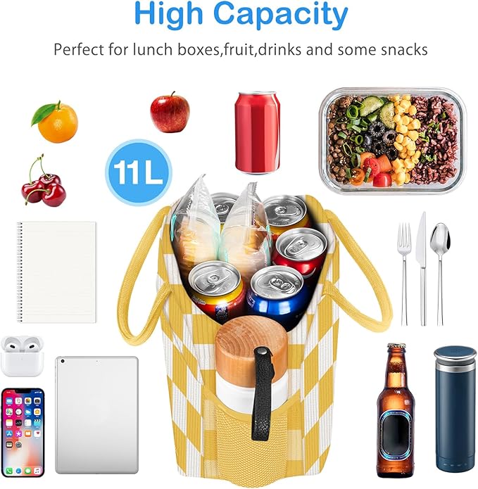DALINDA Corduroy Lunch Bag Lunch Box for Women Men,Cute Insulated Lunch Bags,Water-Resistant Cute Cooler Lunch Tote Bag, Reusable LunchBox Large Capacity for Work Travel Picnic Beige