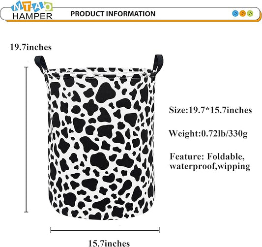 Cow Laundry Basket,Collapsible Nursery Hamper,Waterproof Storage Bin with Handles for Bedroom,Room Decor,Gift Basket(Cow Stria)