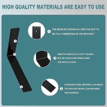 HEART ART 6 Pack Shelf Brackets 8 inch,L Brackets for Shelves,Black Heavy Duty Metal Shelf Brackets,8”x4”x1.4”