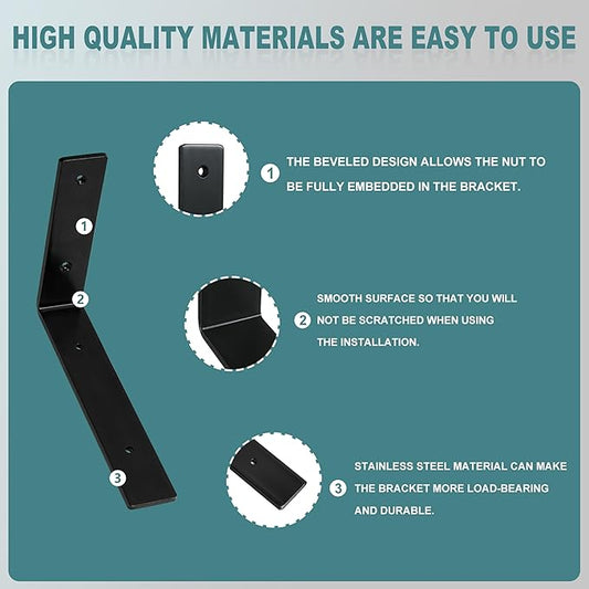 HEART ART 12 Pack Shelf Brackets 8 inch,L Brackets for Shelves,Black Heavy Duty Metal Shelf Brackets,8”x4”x1.4”
