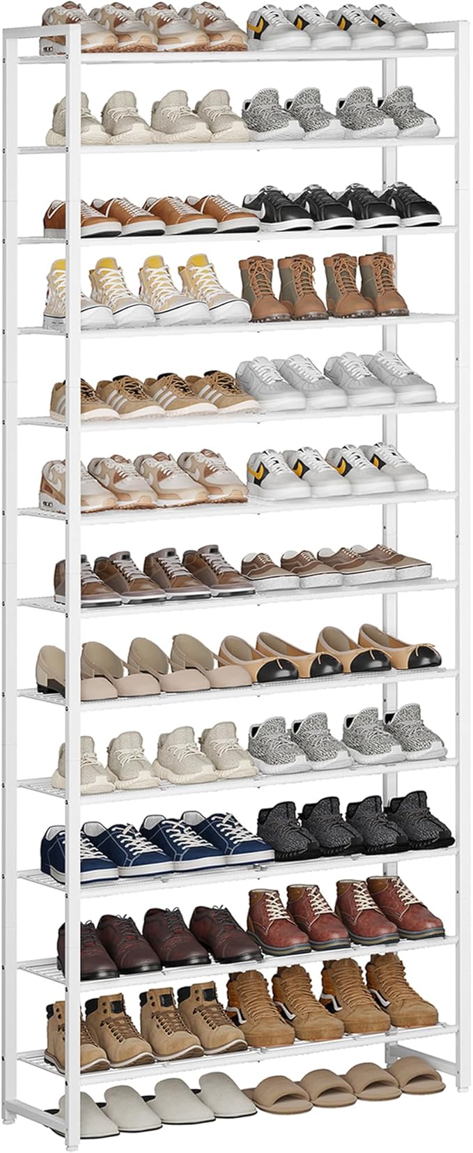 Shoe Rack for Closet, Metal Shoe Organizer,12 Tier Garage Shoe Rack Max Holds 60 Pairs,Shoe Storage Shelf,Entryway, White