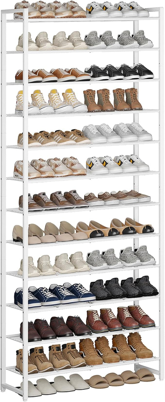 Shoe Rack for Closet, Metal Shoe Organizer,12 Tier Garage Shoe Rack Max Holds 60 Pairs,Shoe Storage Shelf,Entryway, White