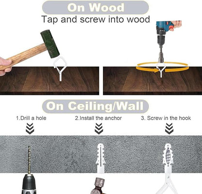 35PCS Eye Screw Hooks for Hanging Heavy Duty with Safety Buckle.Metal Ceiling Hooks for Hanging Plants,Cup,Wind Chime,Bird Feeders,String Lights at Indoor&Outdoor,2.36 Inches White